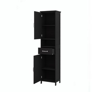 LOVMOR Slim Standing Bathroom Storage Cabinet with Double Door and 2 Adjustable Shelves for Entryway,Living Room,East to Assemble,Black - 1 of 4