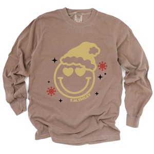 S.W.Smiley Christmas Heart Eyes - Women's Garment Dyed Long Sleeve Graphic T-Shirt - 1 of 4