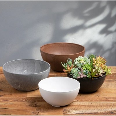 Napa 10-Inch Rust Plastic and Stone Bowl Planter