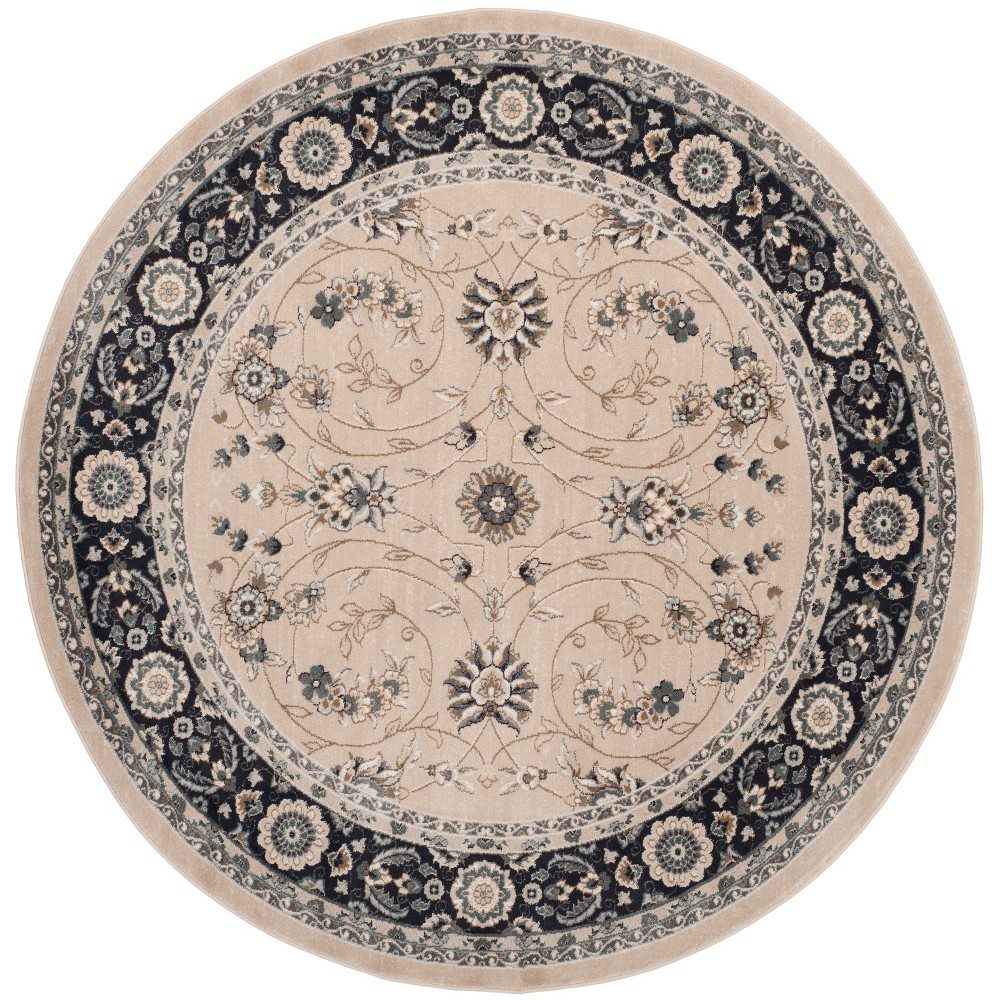 7' Floral Loomed Round Area Rug Light Beige/Anthracite - Safavieh