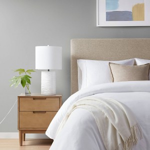 Crewe Textured Resin Table Lamp (Includes LED Light Bulb) White - 510 Design: Modern Drum Shade, No Assembly Required - 1 of 4