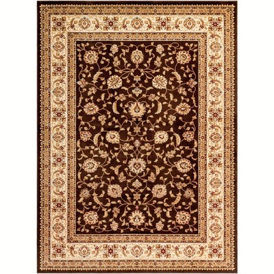 Brown and Ivory Floral Rectangular Synthetic Area Rug, 9' x 12'