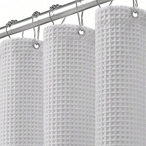 Waffle Weave Shower Curtain Cotton Fabric Texture Heavyweight Bathroom Washable 72Wx72L - 1 of 4