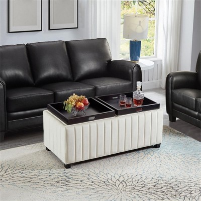 Storage Ottoman Bench,Coffee Table Ottoman with Tray,Upholstered Storage Bench for Bedroom End of Bed,Foot Rest Ottoman with Removable Lid