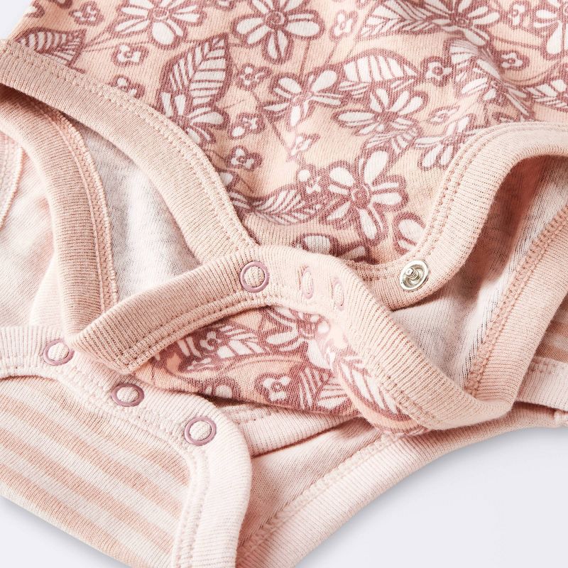 Baby Girls' 4pk Floral Short Sleeve Cotton Bodysuit - Cloud Island™ Pink, 5 of 6