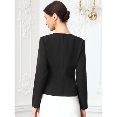 INSPIRE CHIC Women's Business Casual Crew Neck Button Down Fitted Long Sleeve Office Blazer Medium Black — фото 3