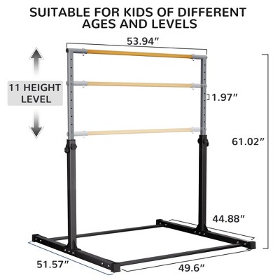 Adjustable Black and Yellow Steel Gymnastics Bar for Kids