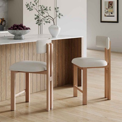 26.5 Inch Dining Chairs with Low Back, Round Bar Stool for Kitchen, Upholstered Fabric Seat with Metal Frame and Foam Padding-Coolbibila