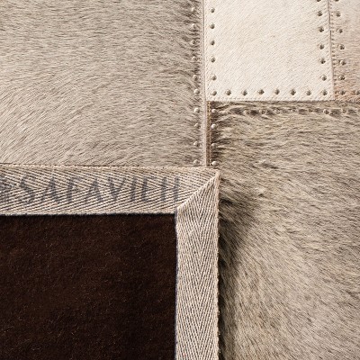 Gray Geometric Handmade Cowhide Leather Rug 3' x 5'