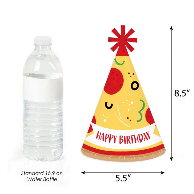 Big Dot of Happiness Pizza Party Time - Cone Happy Birthday Party Hats for Kids and Adults - Set of 8 (Standard Size), 3 of 8