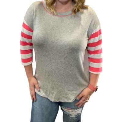 Women's 3/4 Sleeve Stripe Tee - honeyme