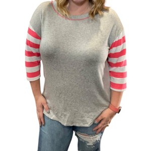 Women's 3/4 Sleeve Stripe Tee - honeyme - 1 of 2