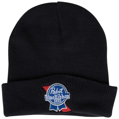 Adult Pabst Blue Ribbon Beer Logo Black Colorway Cuffed Knit Beanie
