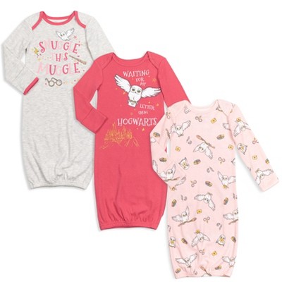 Image of Harry Potter Hedwig Owl Infant Baby Girls 3 Pack Sleeper Gown Red / Pink / Heather Grey 6-12 Months
