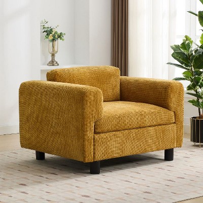CAVINAS Modern Velvet Accent Chair with Tucked Armrests & Rubberwood Legs, Oversized Upholstered Lounge Chair for Living Room, Bedroom, Office