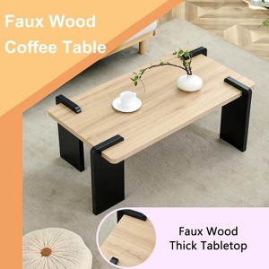 Wooden Coffee Table with Light Wood Grain Texture, Modern Side Table for Balcony Bedroom Living Room Home Office - 1 of 4