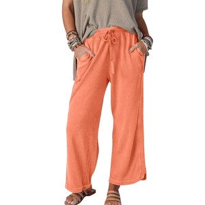 Coolmee Women's Casual Wide Leg Sweatpants High Waist Baggy Acid Wash Pants Drawstring Athletic Palazzo Pants with Pockets - 1 of 4