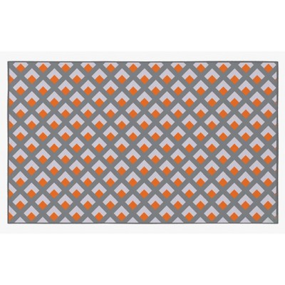 Gray and Orange Geometric Trellis Washable Area Rug 4' x 6'