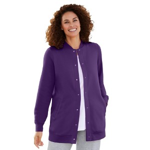Woman Within Women's Plus Size Fleece Baseball Jacket - 1 of 4