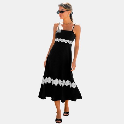 Женские платья Cupshe Women's Midi Dress Lace Trim Detail for Weddings-L-Black