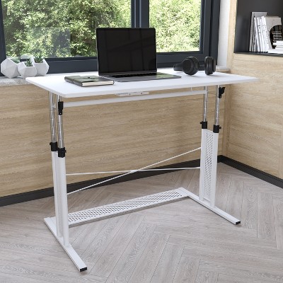 White Adjustable Height Standing Desk with Keyboard Tray