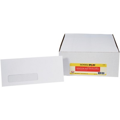 School Smart Window Envelopes with Gummed Flap Closure, No 10, White, Pack of 500