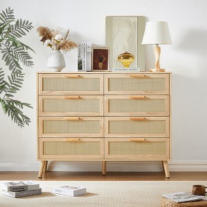 NicBex 6 Double Dresser with Rattan Drawers Bedroom Dresser for Bedroom Wood Chest of Drawers Closet Organizers with Storage - 1 of 4