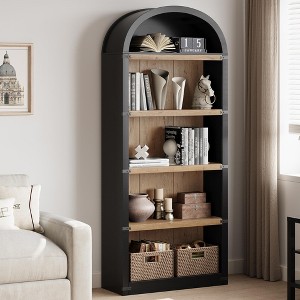 Bookcase 5 Shelf Arched Bookshelf 71.65in Tall Bookcase Farmhouse Display Storage Rack Wooden Bookshelves for Home Office, Living Room - 1 of 4