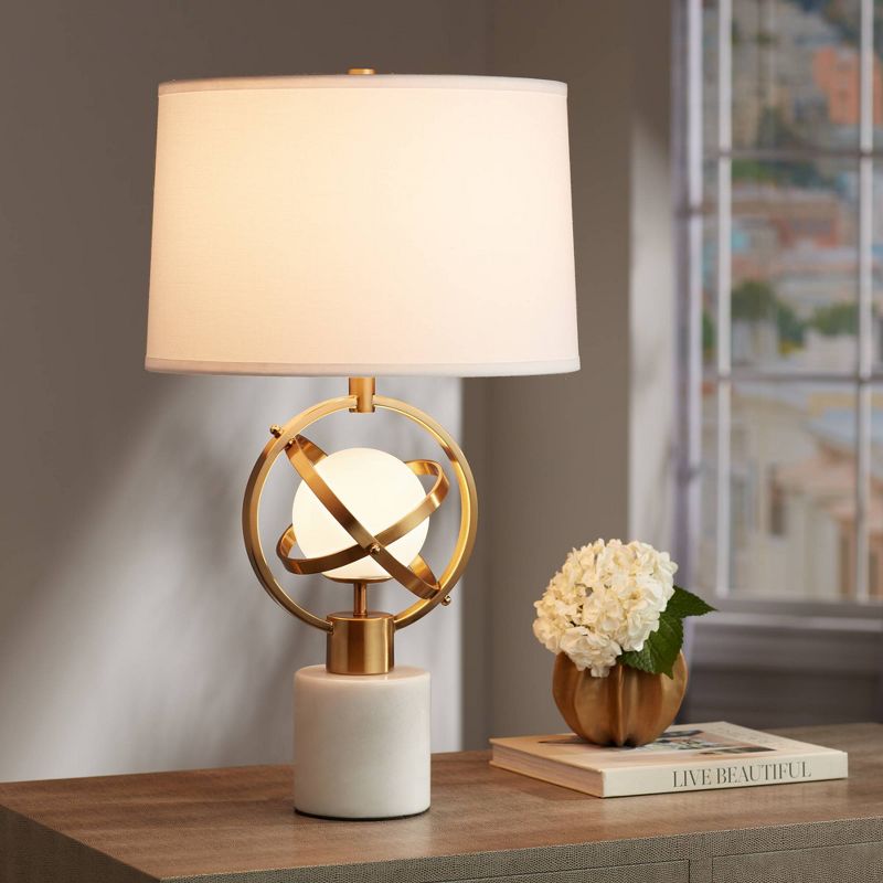 Possini Euro Design Halley Modern Table Lamp 27 1/2" Tall Sculptural Gold Metal Rings with Night Light White Shade Bedroom Living Room Bedside Office, 3 of 10