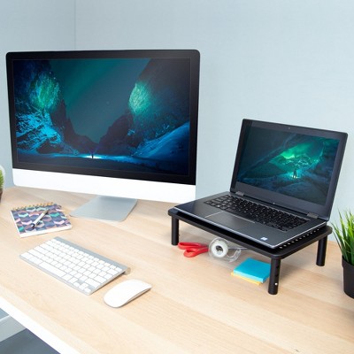 Black Adjustable Metal Mesh Monitor Riser with Silicone Pads