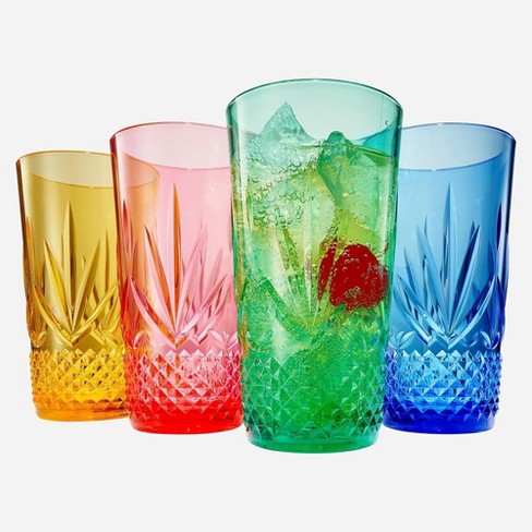 Khen's Shatterproof Vibrant Colored Tall Acrylic Drinking Glasses,  Luxurious & Stylish, Unique Home Bar Addition - 6 pk