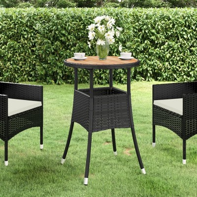 vidaXL Patio Table 23.6 in.x29.5 in. Acacia Wood and Poly Rattan Black