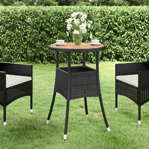 vidaXL Patio Table 23.6 in.x29.5 in. Acacia Wood and Poly Rattan Black - 1 of 4