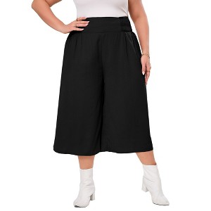 Clearlove Womens Plus Size Wide Leg Barrel Pants Casual Elastic Waist Ankle Length Pants - 1 of 4
