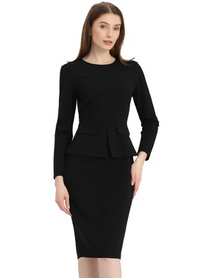 Allegra K Women's Round Neck Bracelet Sleeve Peplum High Waist Work Office Pencil Dress