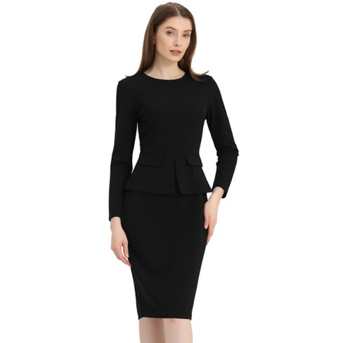 Women Elegant Peplum Dress Off The Shoulder Wrap V Neck Bodycon Pencil Midi  Formal Wear to Work Church Dress, Black, Small : : Clothing, Shoes  & Accessories