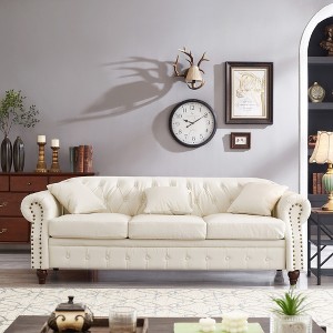 85.8" PU Faux Leather Tufted Chesterfield Sofa with Hidden Storage - 1 of 4