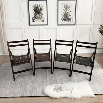 Aghana Digitals 4-Pack Cherry Solid Wood Folding Chairs with Slatted Seat & Open Back -
