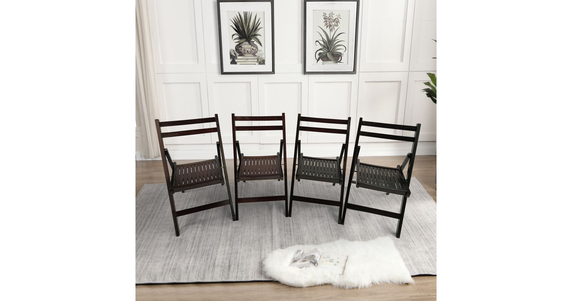 Aghana Digitals 4-Pack Cherry Solid Wood Folding Chairs with Slatted Seat & Open Back - Cherry 7.01x19.02x35.98 in