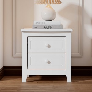 Nightstand with 2 Drawers End Table Side Table, Mid Century Retro Style, White/Walnut-HABITRIO - 1 of 4