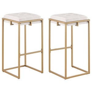 Coaster Set of 2 Nadia Modern Upholstered Square Bar Stools Beige/Gold - 1 of 4