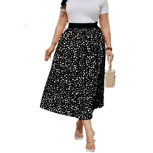 Womens Plus Size Skirt Elastic Waist Boho Skirts with Pockets - 1 of 1