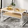 Dining Table Set for 4, Rectangle Dinner Breakfast Dinette with 2 Benches, 3 Piece, Dark Brown/Oak - 4 of 4