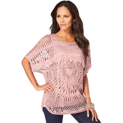 Roaman's Women's Plus Size Pullover Crochet Sweater