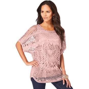 Roaman's Women's Plus Size Pullover Crochet Sweater