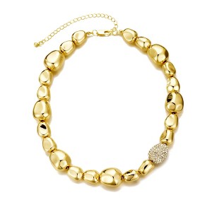 Adornia 14k Gold Plated Pebbled Gold Necklace with Crystal Centerpiece - 1 of 4
