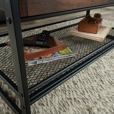 Medium Oak and Metal Lift-Top Coffee Table with Storage