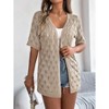 Coolmee Women's Lightweight Summer Crochet Cardigan Short Sleeve V Neck Hollow Out Open Front Knitted Cardigan - 2 of 4