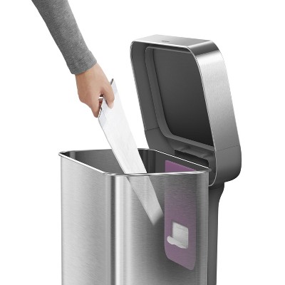 simplehuman 45L Rectangular Step Trash Can with Liner Pocket Brushed Stainless Steel and Gray Plastic Lid_3