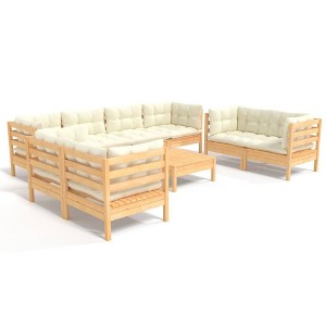 vidaXL Garden Lounge Set Cream Solid pinewood and polyester Medium - 1 of 4